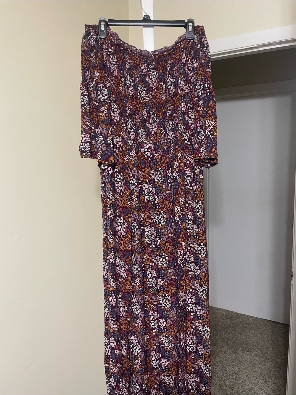Xhilaration Floral Off-Shoulder Maxi Dress in Plum